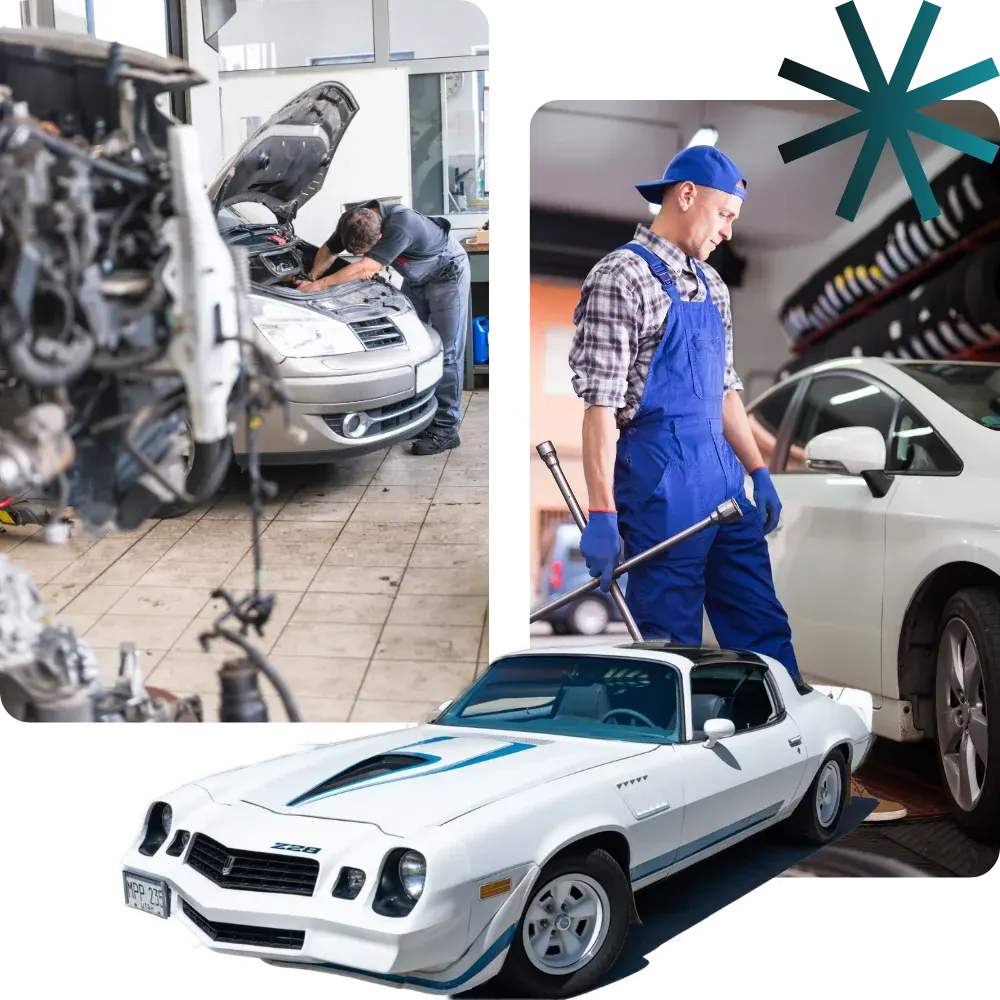 Auto repair shop technicians working on cars