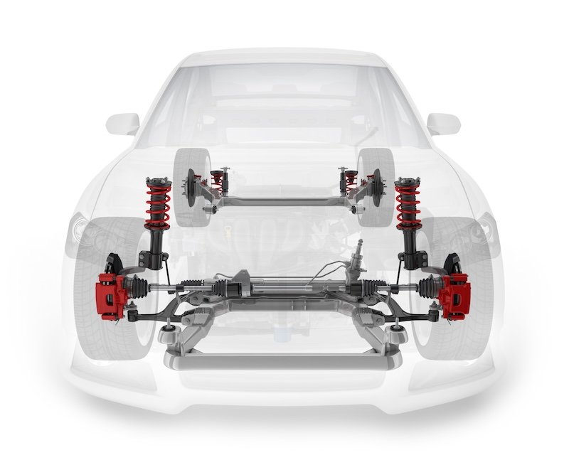 Transparent car and suspension spare. 3d illustration