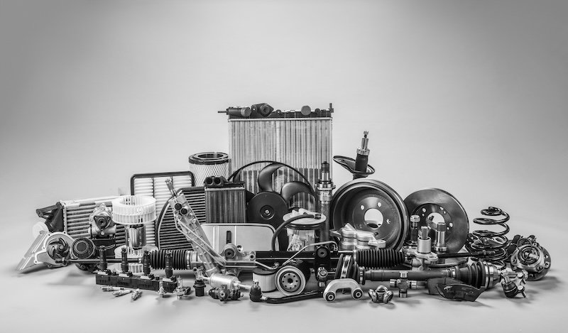 car parts on a gray background