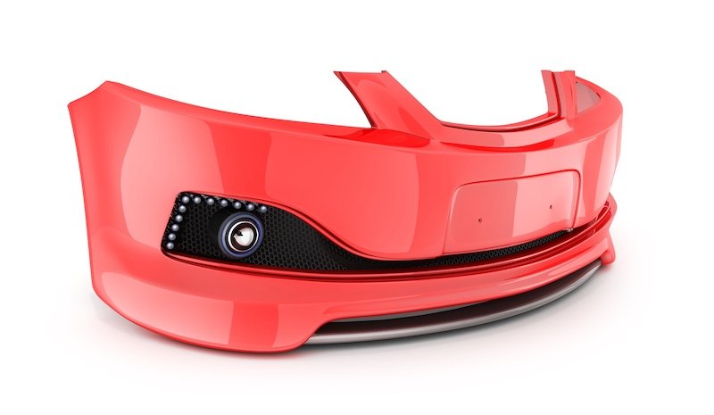 Red bumper, spare car on white background. 3d illustration