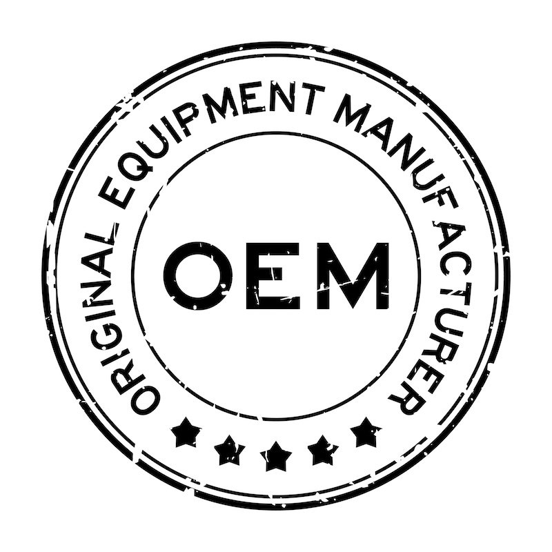 Grunge black OEM (Abbreviation of Original Equipment Manufacturer) word round rubber seal stamp on white background
